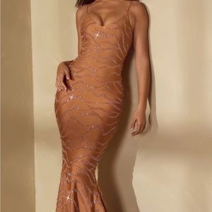 Oh Polly Embellished Maxi Dress in Caramel